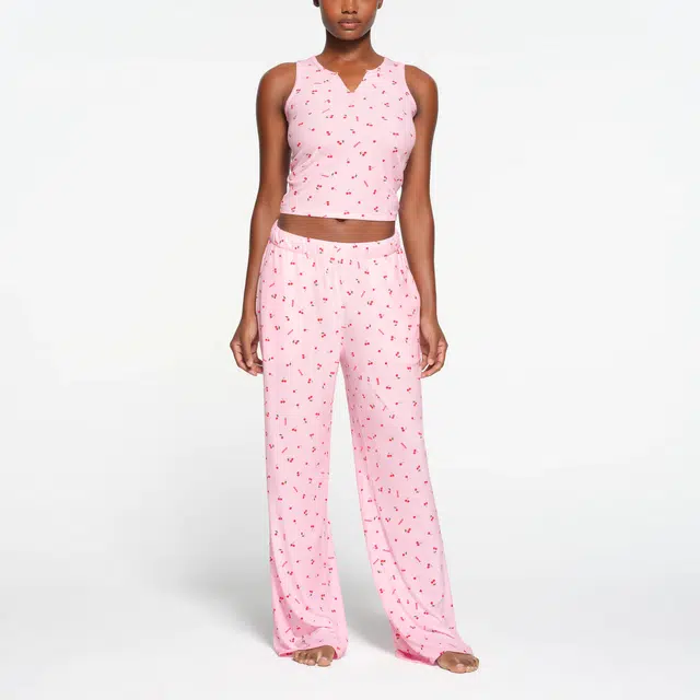 SKIMS SOFT LOUNGE SPLIT NECK TANK CHERRY BLOSSOM PRINT