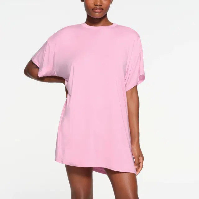 SKIMS SLEEP T-SHIRT MINI DRESS BUBBLE GUM