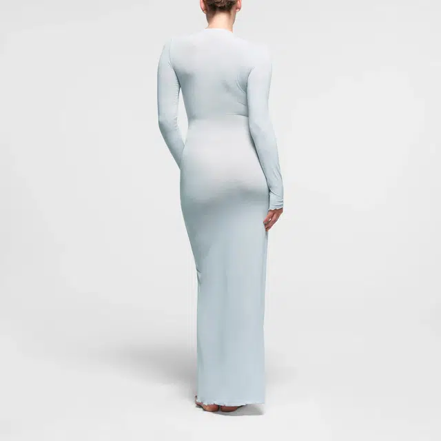 SKIMS SHEER MODAL LONG SLEEVE LONG DRESS PEARL