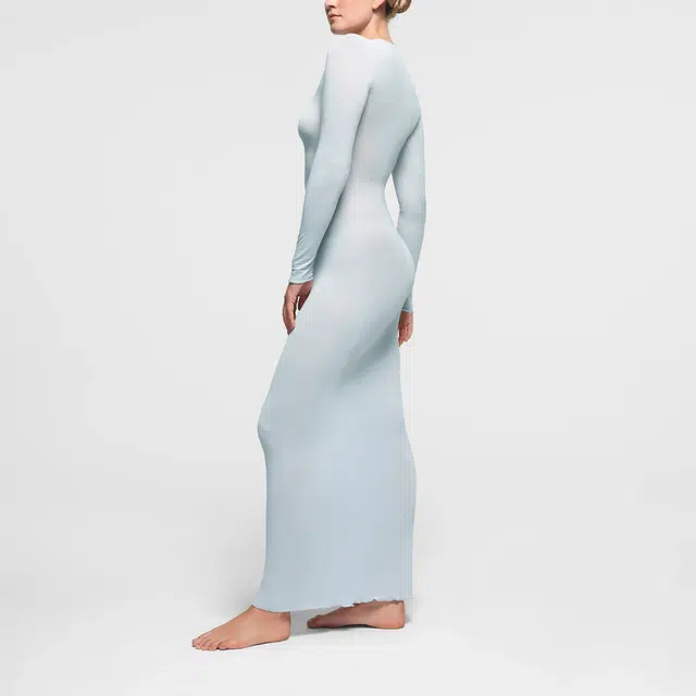SKIMS SHEER MODAL LONG SLEEVE LONG DRESS PEARL