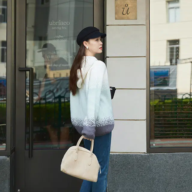 美洋 休闲渐变连帽长袖针织衫 女款 渐变蓝