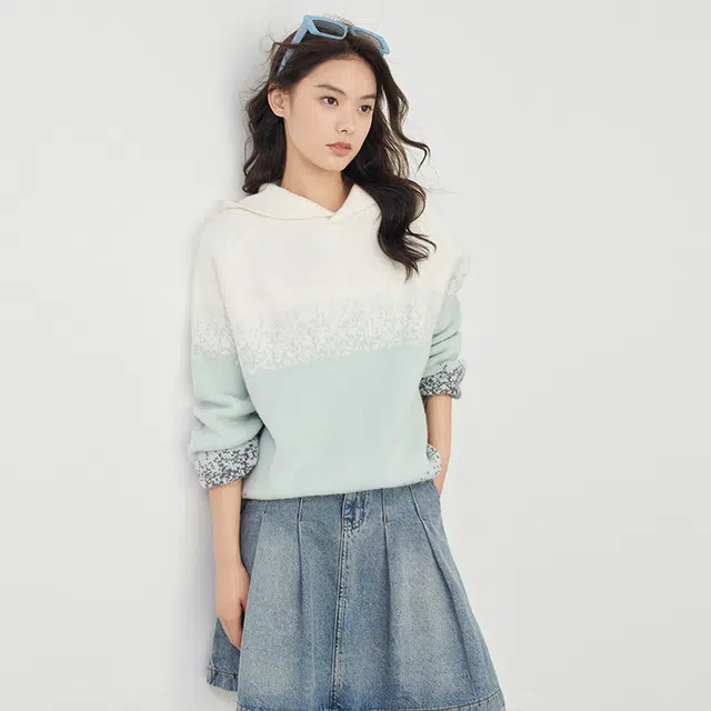 美洋 休闲渐变连帽长袖针织衫 女款 渐变蓝