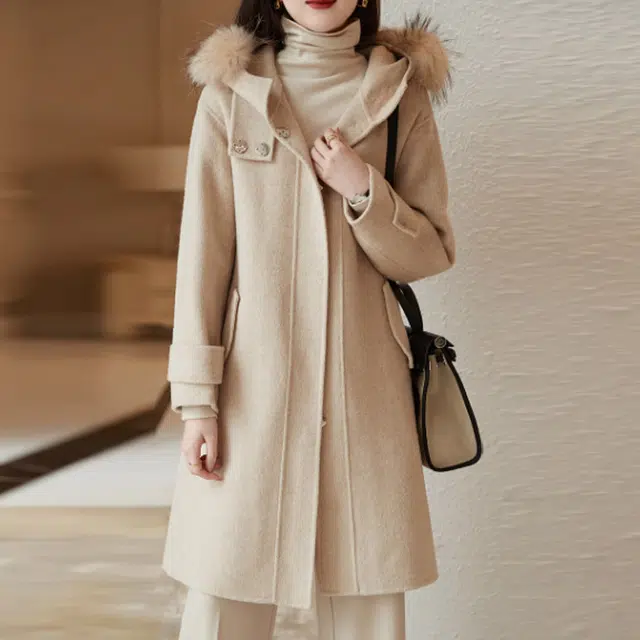 【dme】 休闲纯色连帽长袖大衣 女款