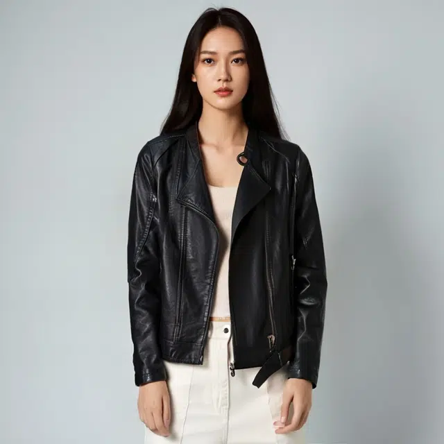 丝柏舍 短款长袖机车服立领气质简约韩版纯色夹克 女款