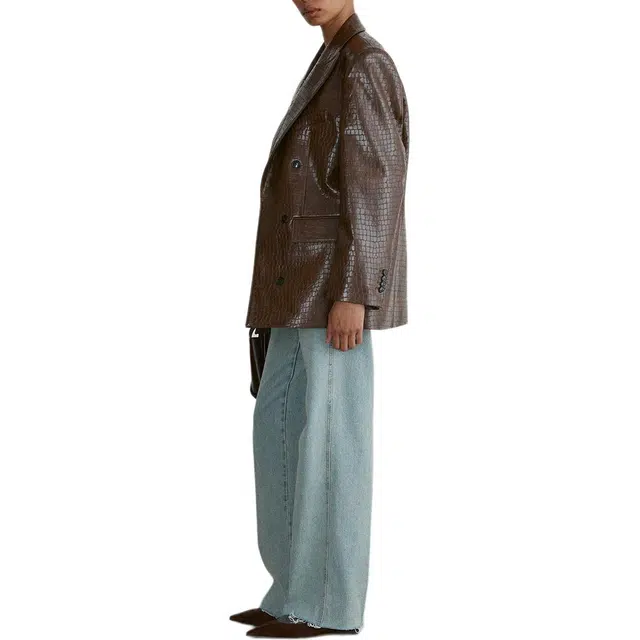 RECTO FW24 LEONA CROCODILE-EFFECT OVERSIZED JACKET BROWN