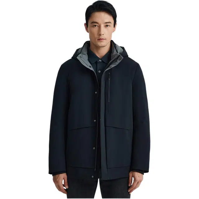 迪柯尼 纯色简约连帽可拆卸内胆连帽保暖羽绒服 男款