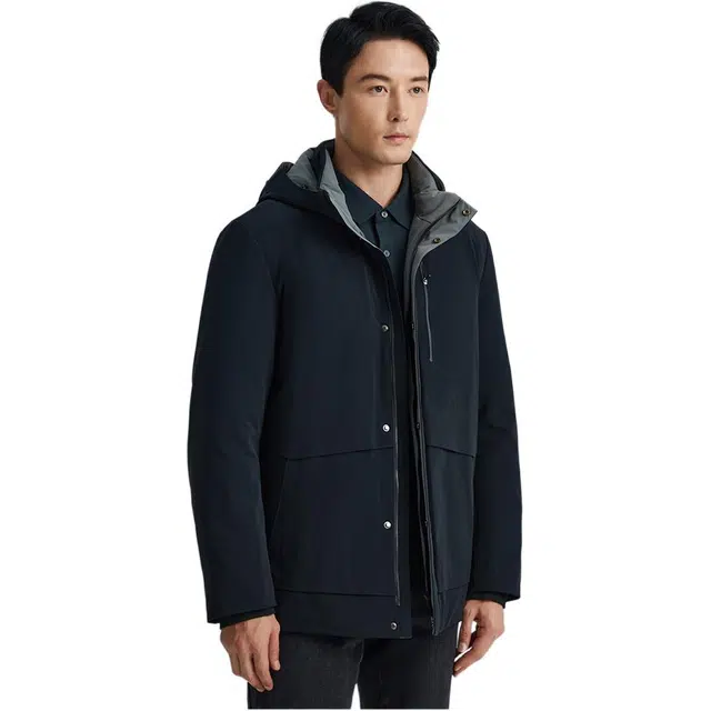 迪柯尼 纯色简约连帽可拆卸内胆连帽保暖羽绒服 男款