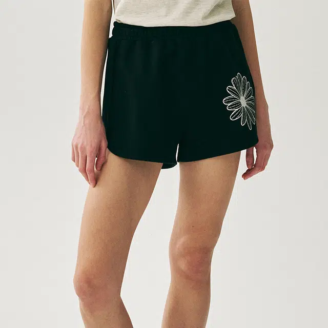 MARDI MERCREDI SS25 MINI SWEAT SHORTS FLOWER_BLACK WHITE