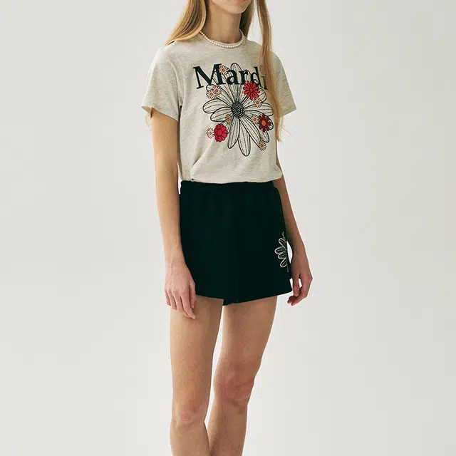 MARDI MERCREDI SS25 MINI SWEAT SHORTS FLOWER_BLACK WHITE