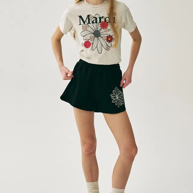 MARDI MERCREDI SS25 MINI SWEAT SHORTS FLOWER_BLACK WHITE
