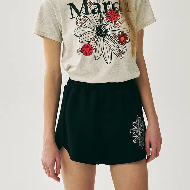 MARDI MERCREDI SS25 MINI SWEAT SHORTS FLOWER_BLACK WHITE