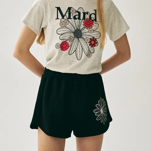 MARDI MERCREDI SS25 MINI SWEAT SHORTS FLOWER_BLACK WHITE