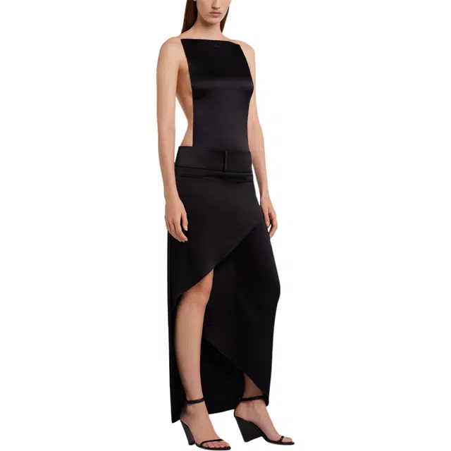 COURREGES SS25 ILLUSION SATIN BODYSUIT Black Sand