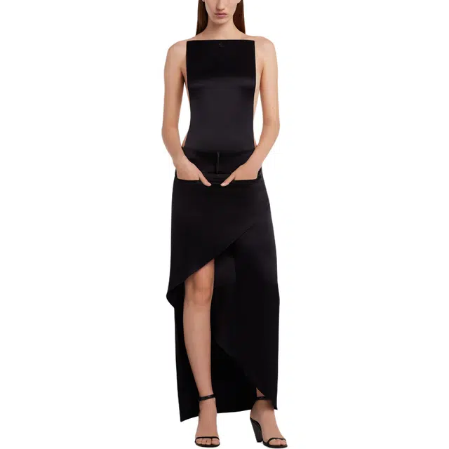 COURREGES SS25 ILLUSION SATIN BODYSUIT Black Sand