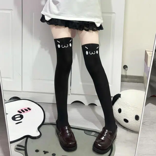 轻迎 可爱印花长筒过膝袜日系二次元丝袜 女款