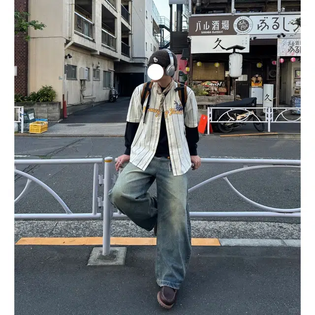 冈哉 美式复古怀旧废土风水洗做旧个性潮流高街直筒宽松百搭日常牛仔裤 男女同款