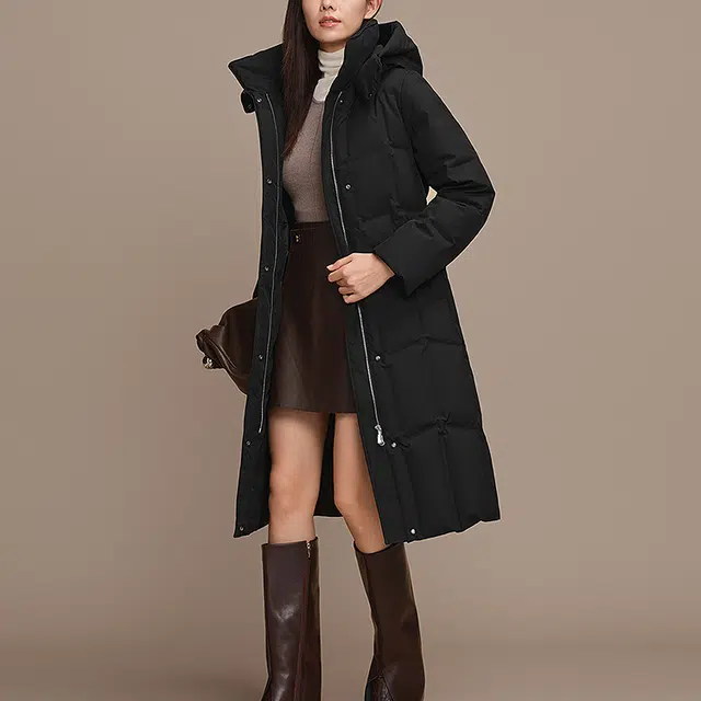 波司登 过膝长款商务修身收腰可脱卸帽羽绒服 女款