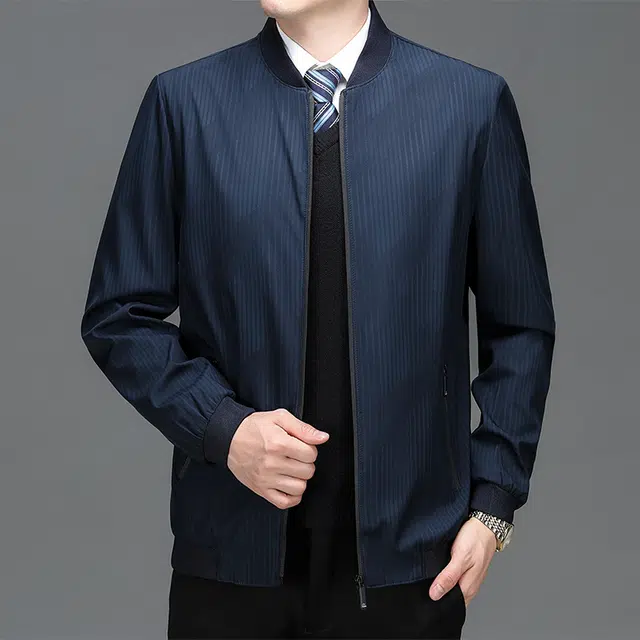 老爷车 男士春秋季棒球领商务休闲外套中年爸爸装条纹行政夹克 男款