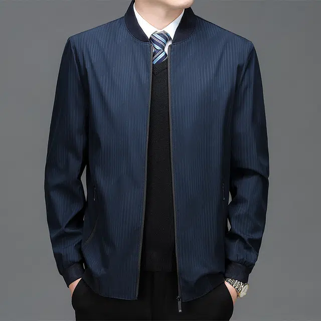 老爷车 男士春秋季棒球领商务休闲外套中年爸爸装条纹行政夹克 男款