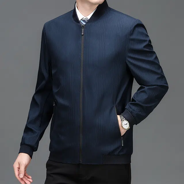 老爷车 男士春秋季棒球领商务休闲外套中年爸爸装条纹行政夹克 男款