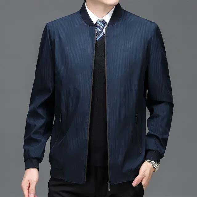 老爷车 男士春秋季棒球领商务休闲外套中年爸爸装条纹行政夹克 男款