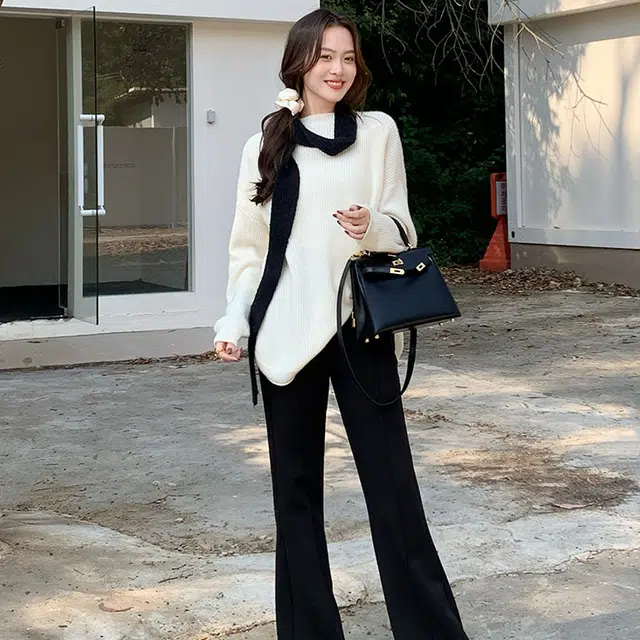 美洋 元宝针经典圆领宽松羊绒衫 女款 米白色