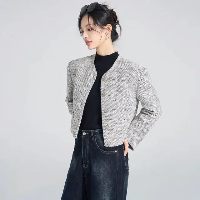 美洋 莉莉安小香外套花纱肌理短款夹克 女款 白蓝