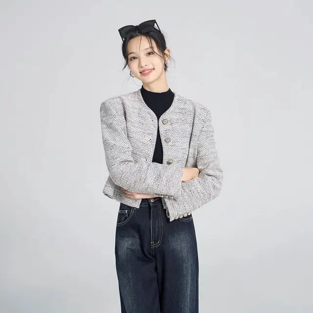 美洋 莉莉安小香外套花纱肌理短款夹克 女款 白蓝