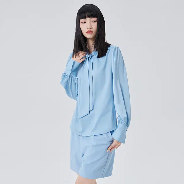 艾莱依 法式蝴蝶结领设计感长袖衬衫 女款