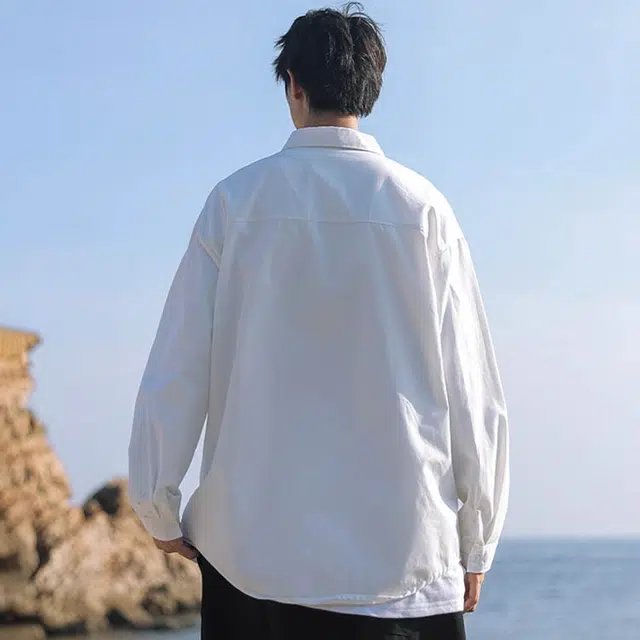 @港仔文艺男 纯色宽松工装长袖衬衫 男款