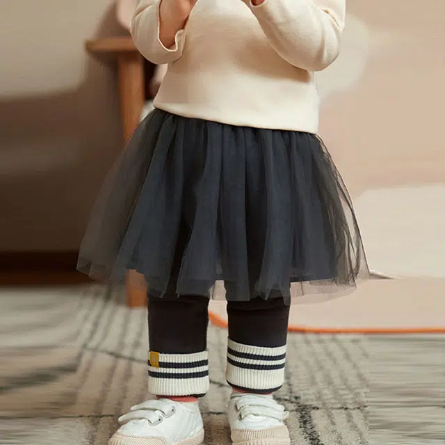 啊咪啦 童装 拼接网纱假两件打底裙婴幼儿长裤 婴童