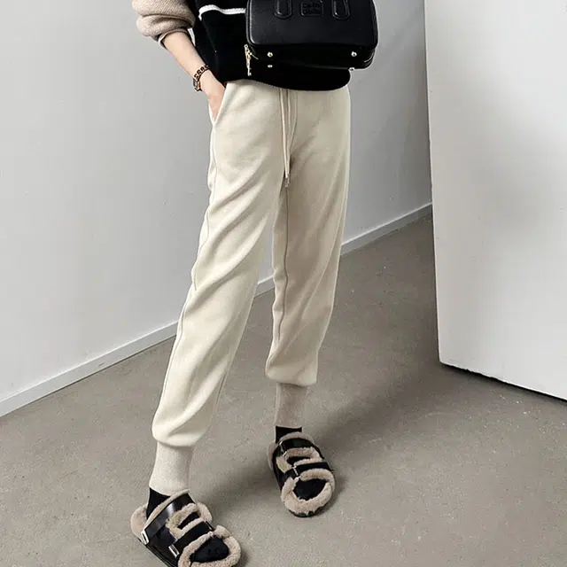 美洋 束脚口袋高腰纯色休闲裤 女款 杏色
