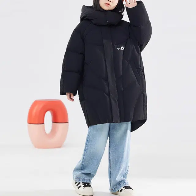 鸭鸭 童装 连帽宽松中长保暖羽绒服 儿童款