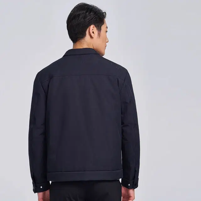 才子 纯色多口袋翻领单排扣休闲羽绒服 男款 黑蓝色