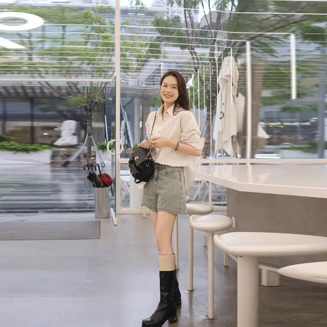 美洋 泡泡棉条纹长袖衬衫 女款 白色