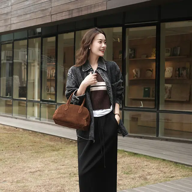 美洋 磨白洗水怀旧复古工装牛仔外套 女款 深灰