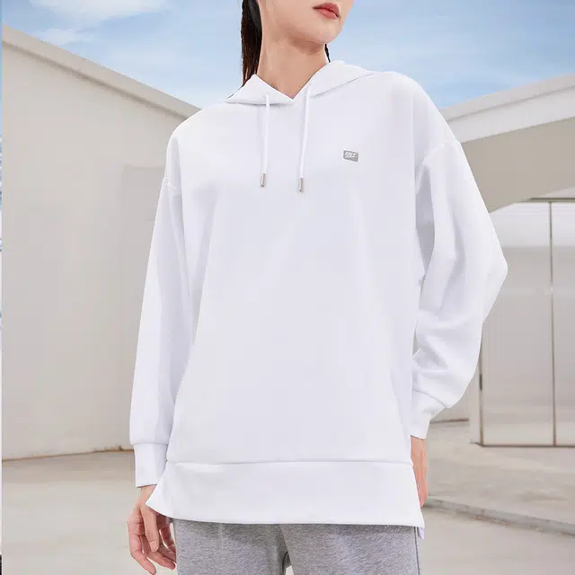 乔丹 综训系列 纯色连帽套头长袖卫衣 女款 乔丹白