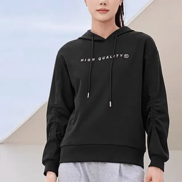 乔丹 连帽字母印花套头长袖卫衣 女款 黑色