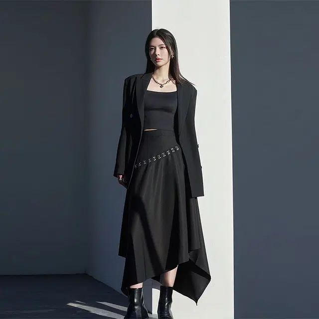美洋 纯色西装领单排扣长袖西装 女款 黑色
