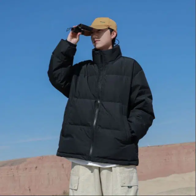 港仔文艺男 纯色立领面包服羽绒服 男款