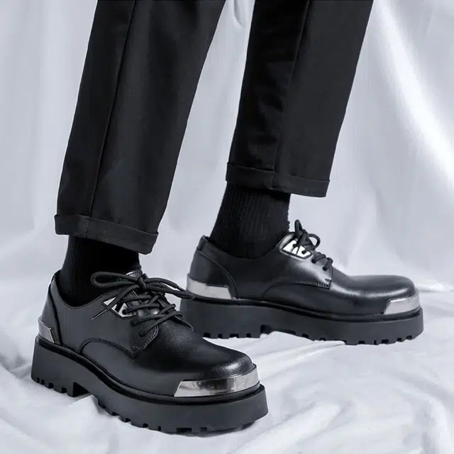 时尚德比鞋 厚底内增高复古百搭舒适英伦风休闲鞋 男士休闲 男女同款 经典黑色
