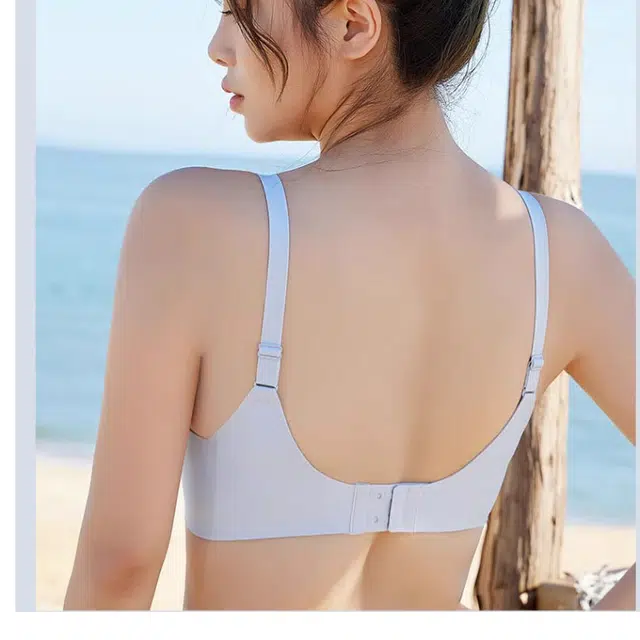 浪莎 软支撑聚拢防下垂薄款一片式无痕上托美背文胸 淡天蓝