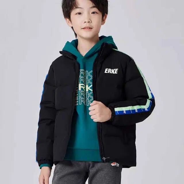 尔克儿童 童装 字母印花立领加厚保暖羽绒服 男童