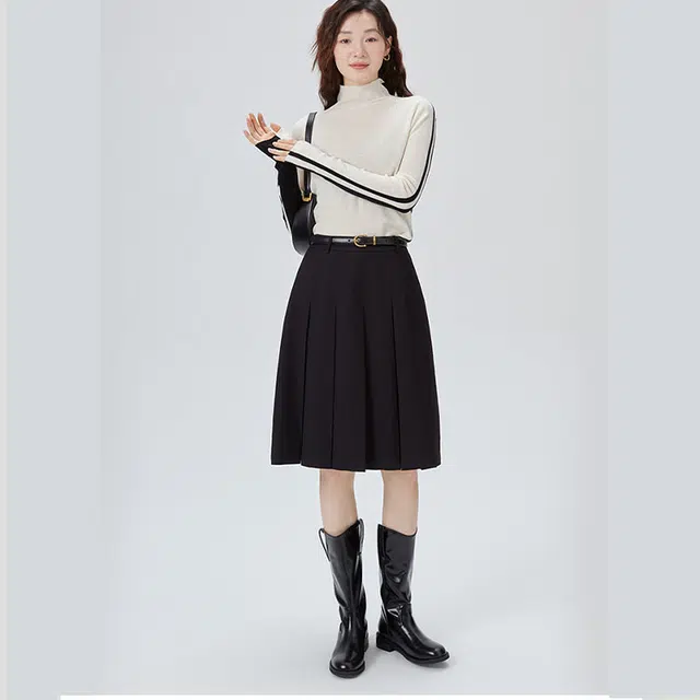 艾莱依 半高领套头拼色条纹打底毛衣 女款