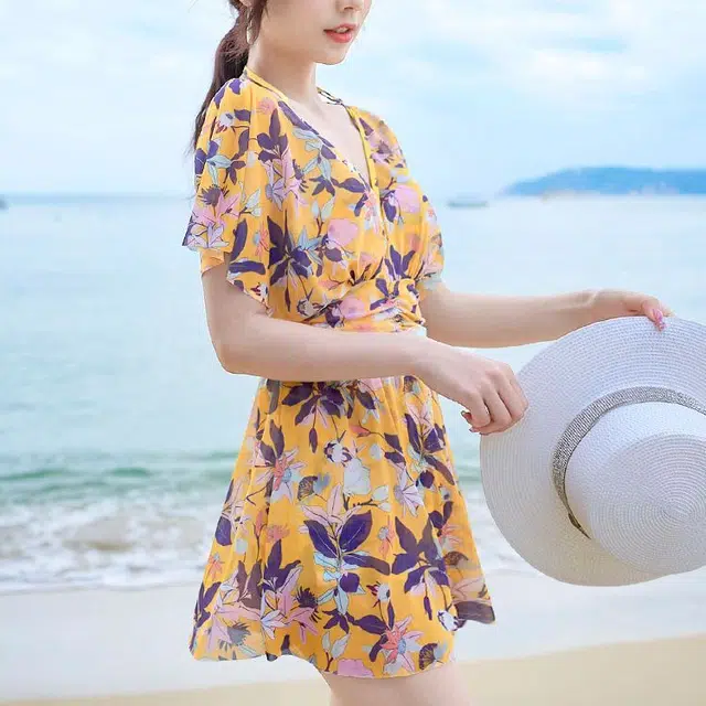 佑游 休闲短袖连体泳装 黄色