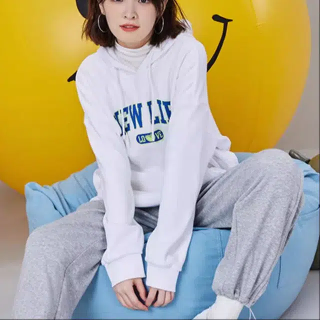 乔丹 字母印花连帽抽绳卫衣 女款 乔丹白