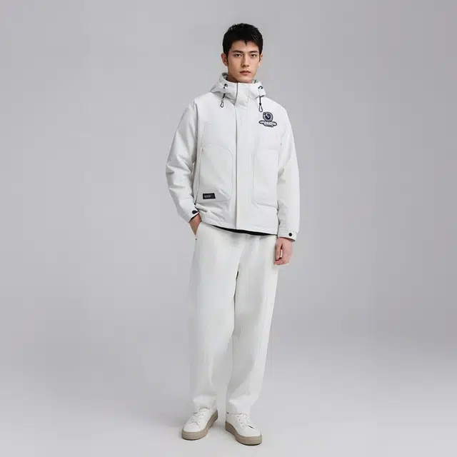 三体 红岸基地超级符号绣章系列 品牌印花连帽户外防风防水防寒休闲保暖加厚柔软舒适美式复古潮牌面包长袖羽绒服 男女同款