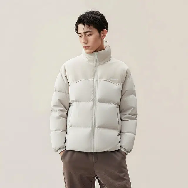 森马 拼接灯芯绒肌理外套厚款宽松上衣绣花立领羽绒服 男