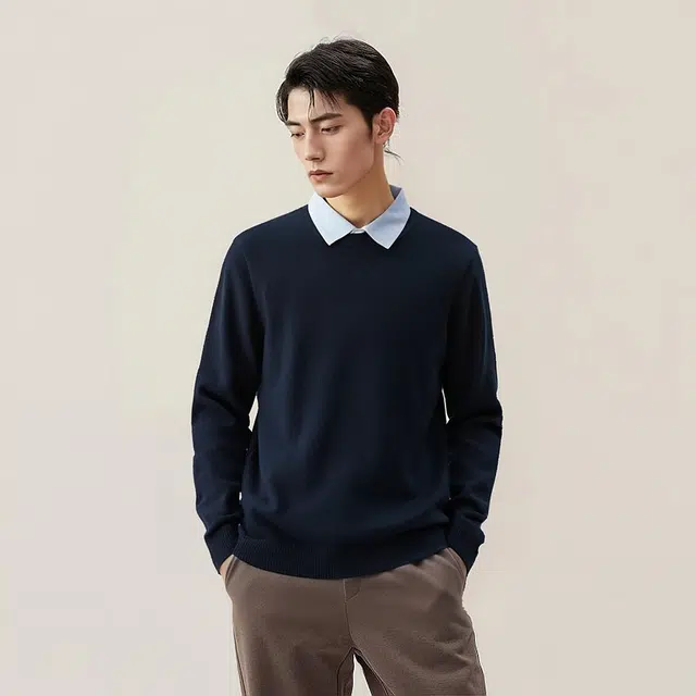 与狼共舞 加绒加厚休闲百搭保暖舒适假两件翻领毛衣 男款