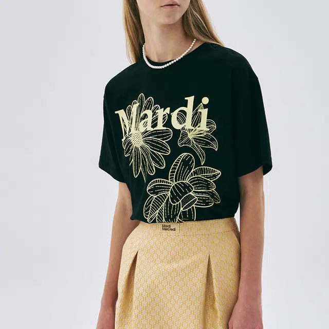 MARDI MERCREDI TSHIRT TRIPLE FLOWER_BLACK LEMON SS25T